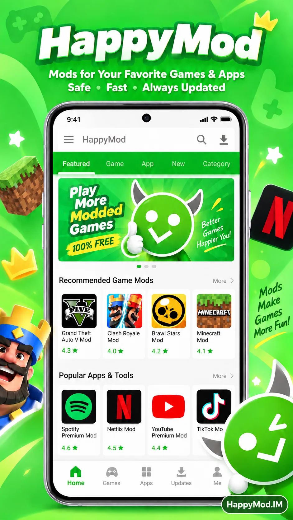 Tela inicial do aplicativo HappyMod para Android