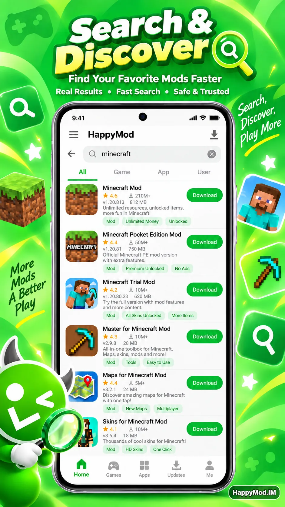 Resultados de busca do HappyMod no Android